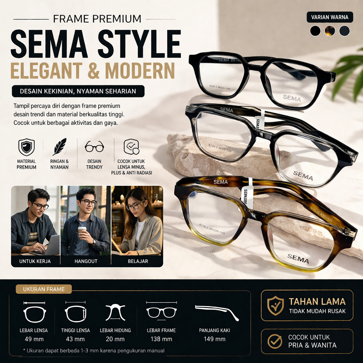Kacamata Frame Premium Transparan – Stylish, Ringan & Nyaman Seharian