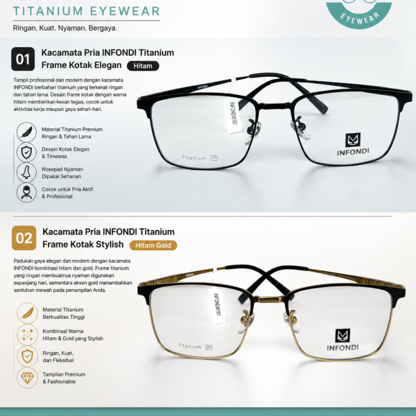 Kacamata Pria INFONDI Titanium – Frame Kotak Elegan Ultra Ringan
