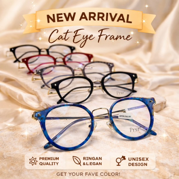 Frame Kacamata Cat Eye Premium Kombinasi Metal – Elegan & Ringan (Unisex)
