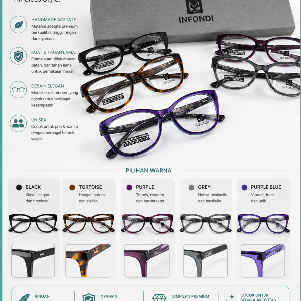 Kacamata INFONDI Acetate Premium – Frame Cat Eye Stylish Handmade