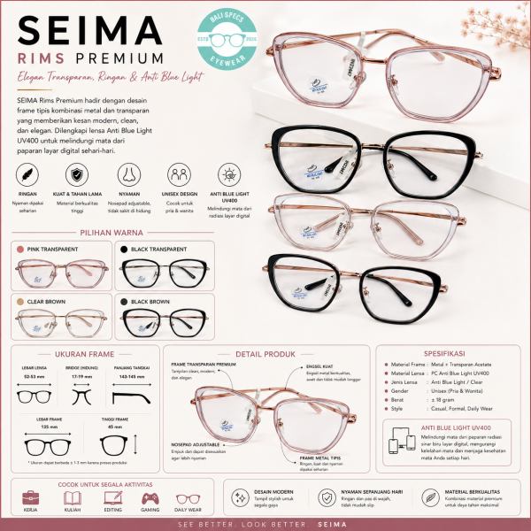 SEIMA Rims Premium – Elegan Transparan, Ringan & Anti Blue Light