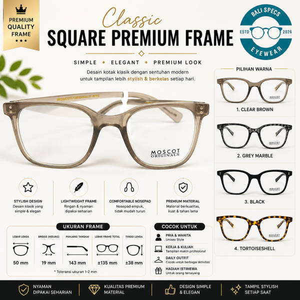 Classic Square Premium Frame – Kacamata Unisex Stylish & Elegant Daily Wear