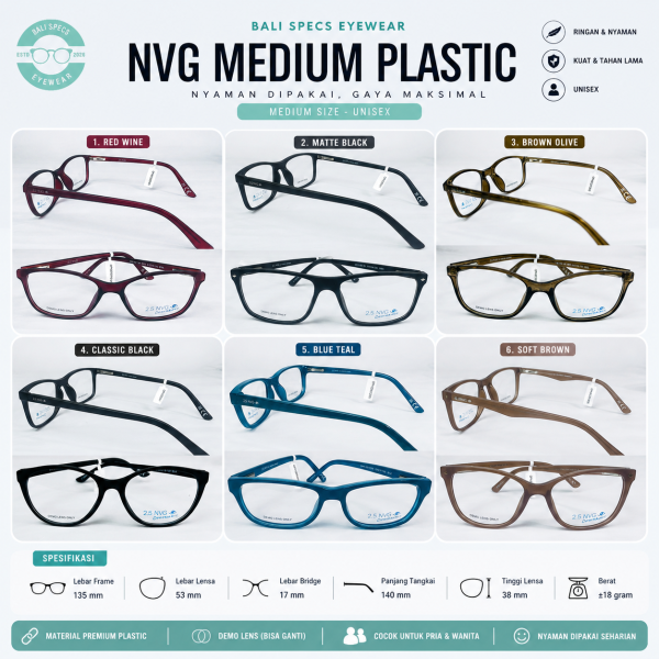 NVG Premium Plastic Collection – Medium Frame Stylish, Ringan & Elegan untuk Daily Look