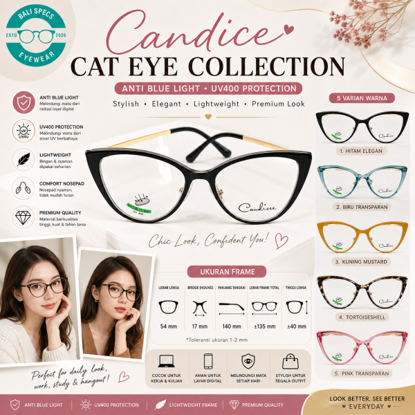 CANDICE Premium Cat Eye Frame – Stylish Wanita Kekinian