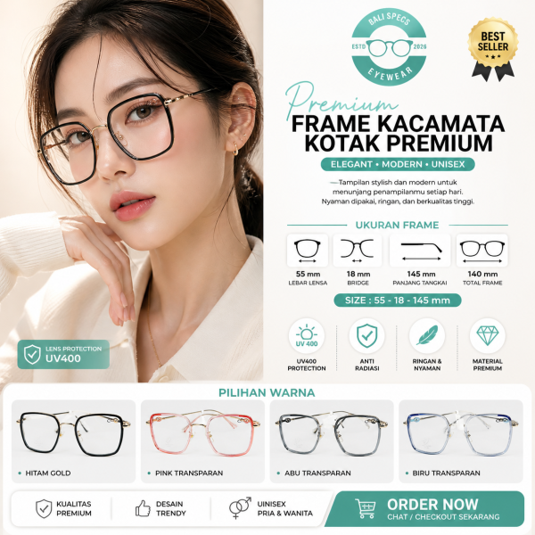 Kacamata Fashion Square Frame – Ringan & Nyaman Dipakai Seharian